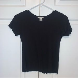 Black tee with ruffles on the sleeves and bottom